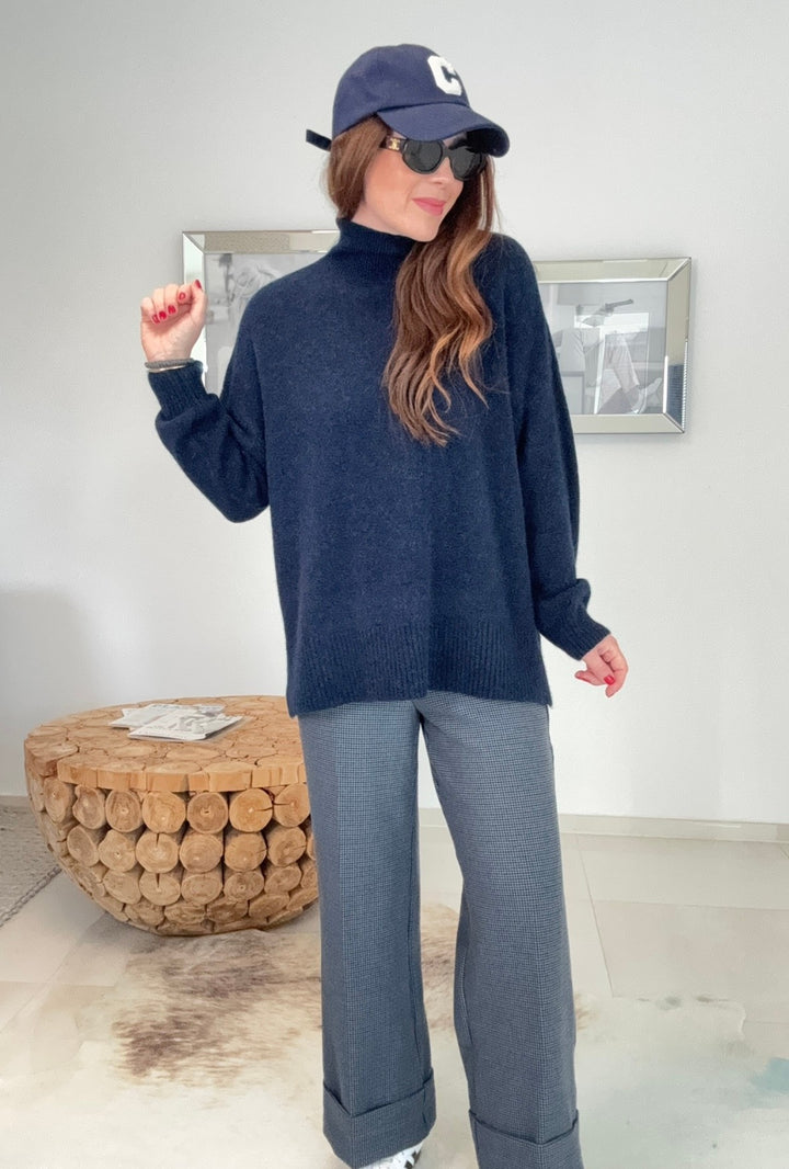 Rollkragenpullover aus Alpaka- Navy