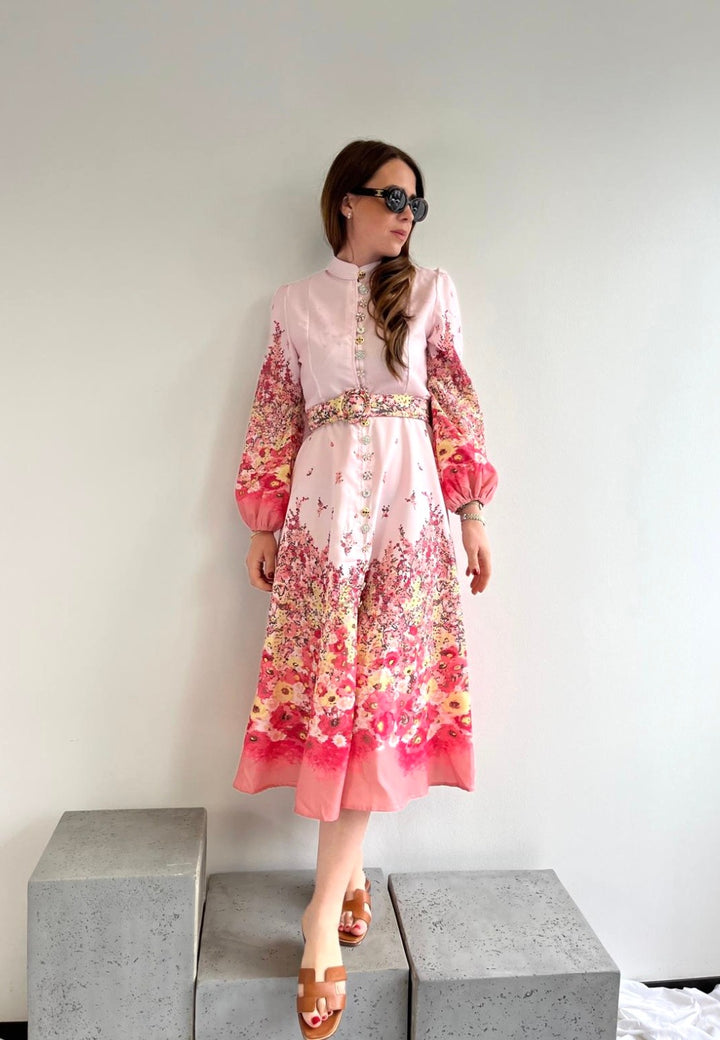Maxi-Kleid mit Print - Rosa
