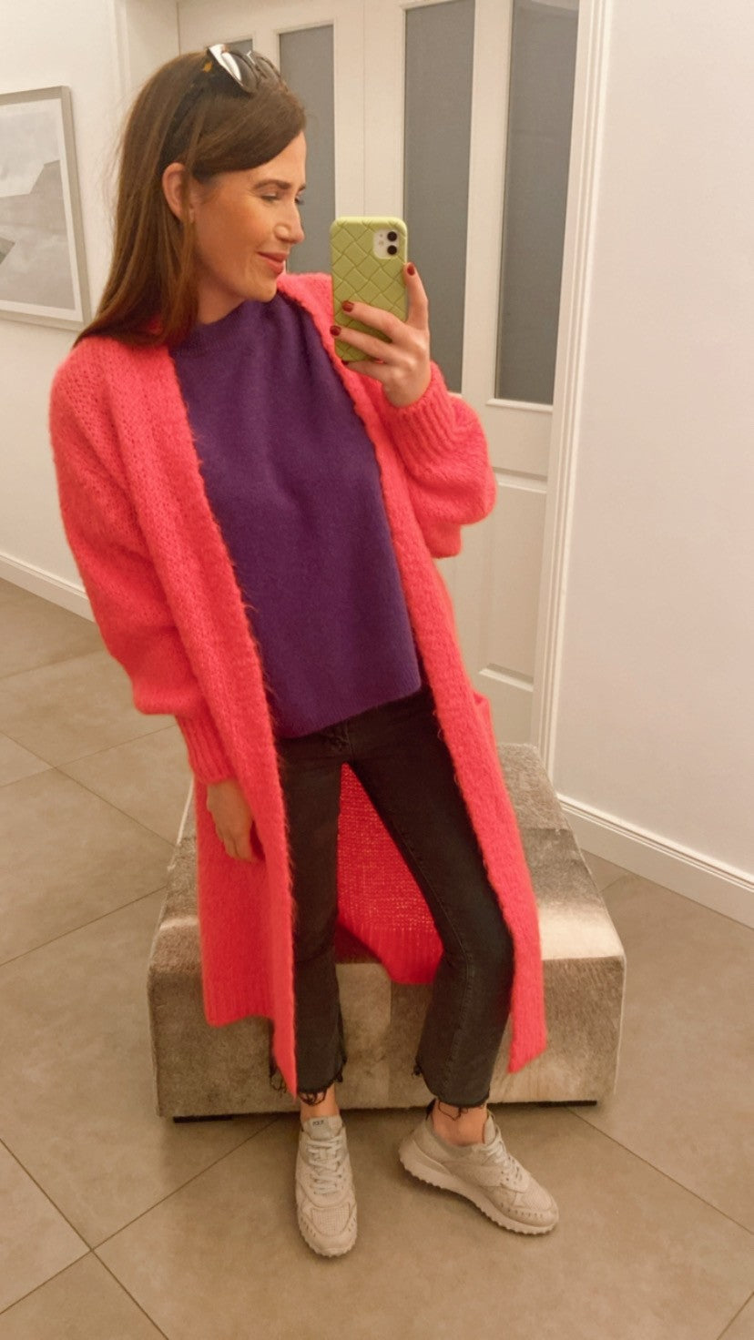 Grobe Strickjacke - Pink