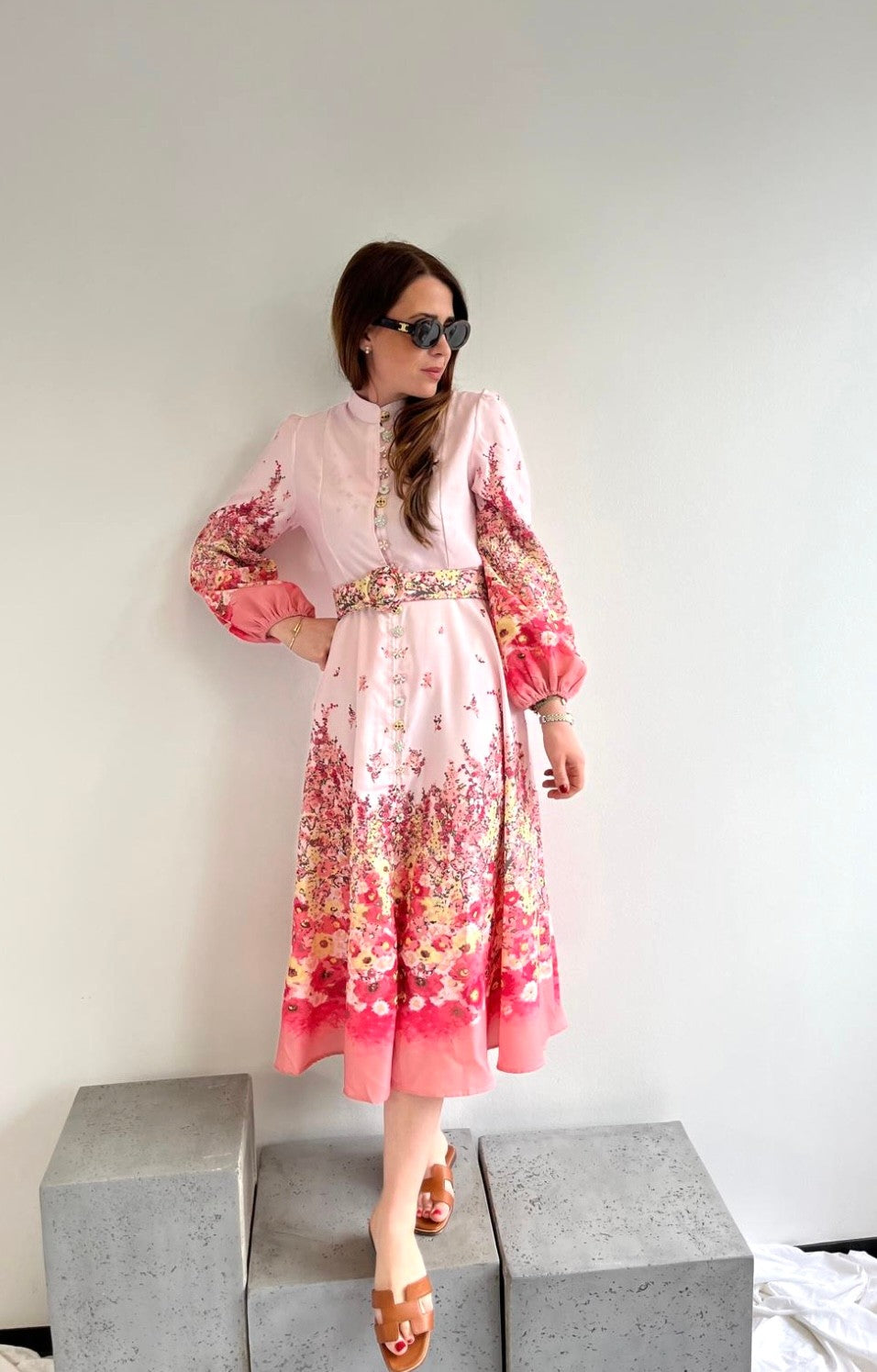 Maxi-Kleid mit Print - Rosa