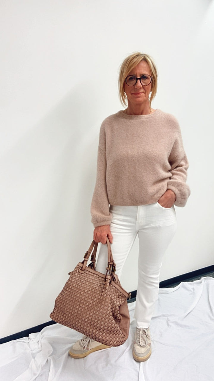 Tasche aus Leder - Nude/Rose