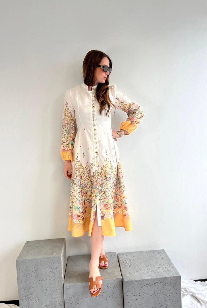 Maxi-Kleid mit Print - Gelb