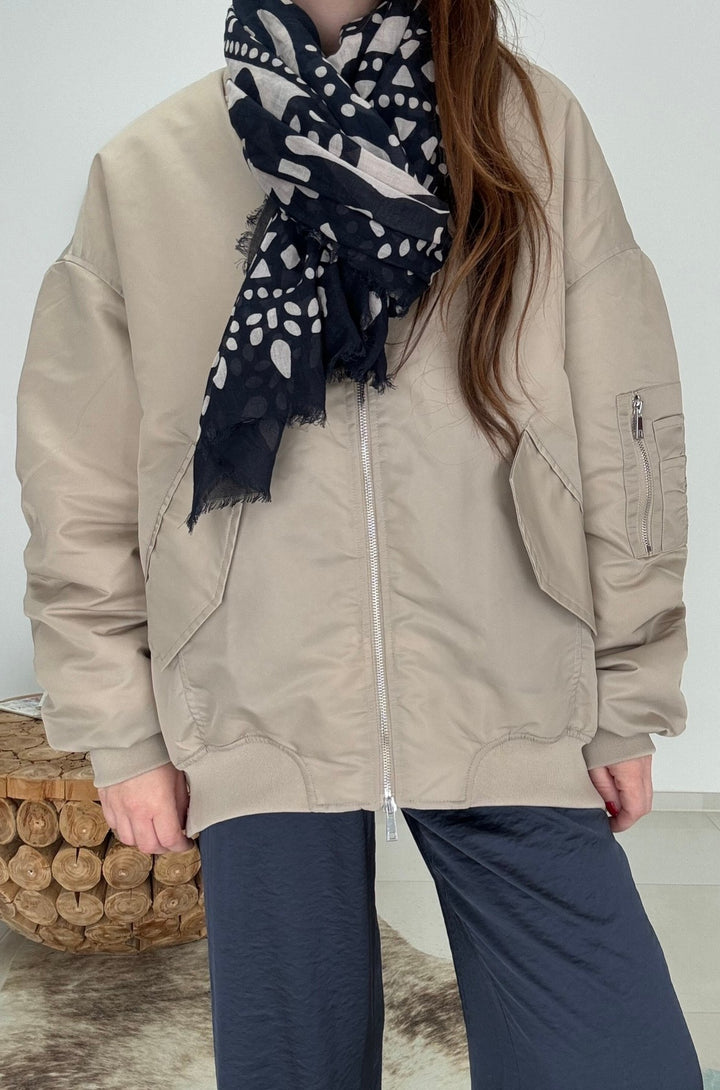 Bomberjacke mit Leo - Beige