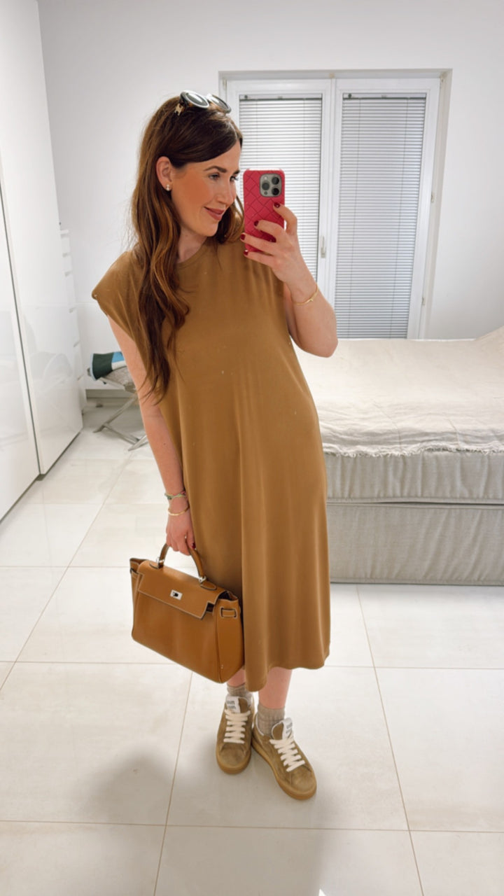 Kleid mit Schulterpolstern - Braun