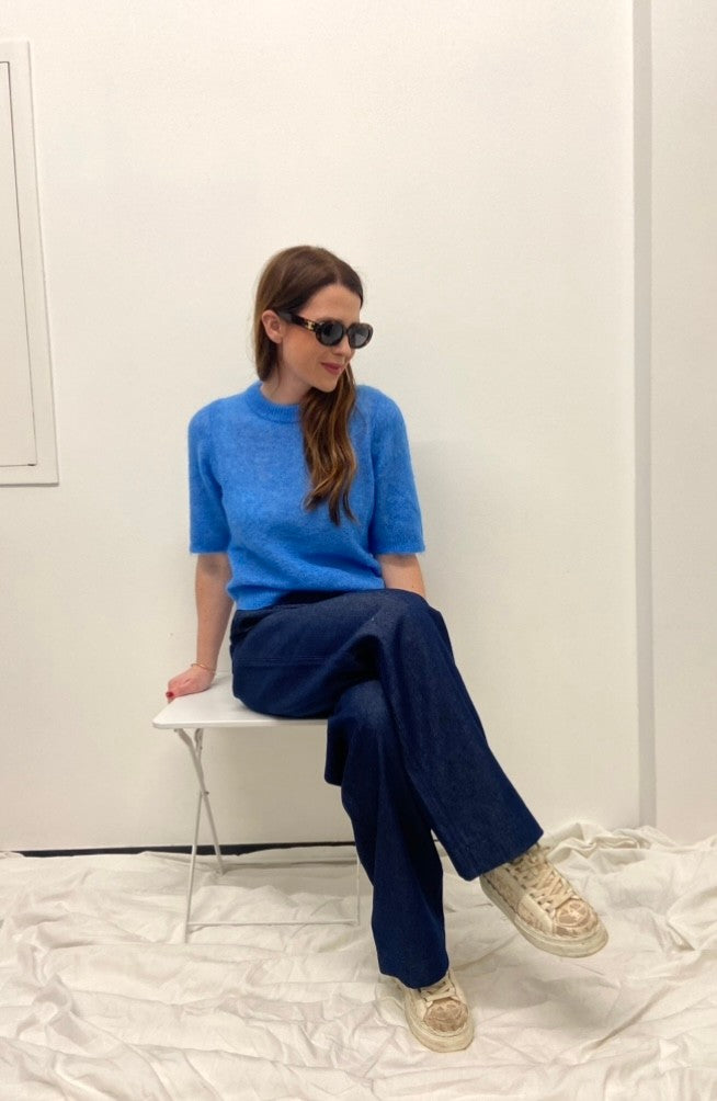 Strickshirt mit kurzem Arm - Blau