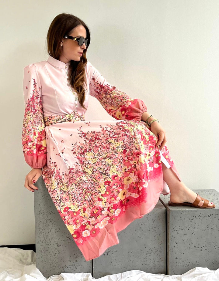 Maxi-Kleid mit Print - Rosa