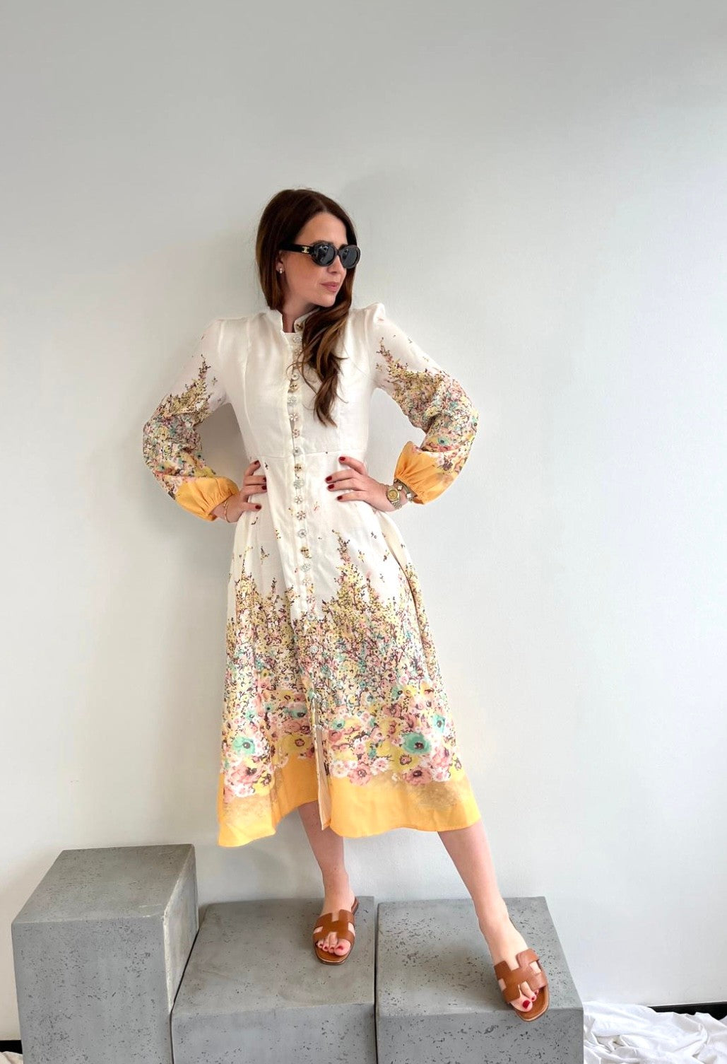 Maxi-Kleid mit Print - Gelb