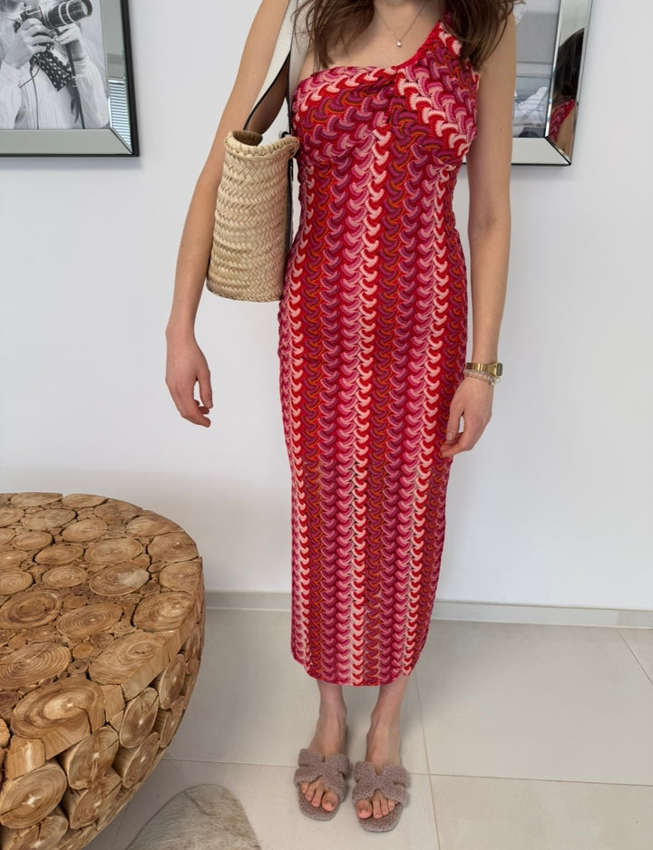 One-Shoulder Kleid - Rot/Rosa