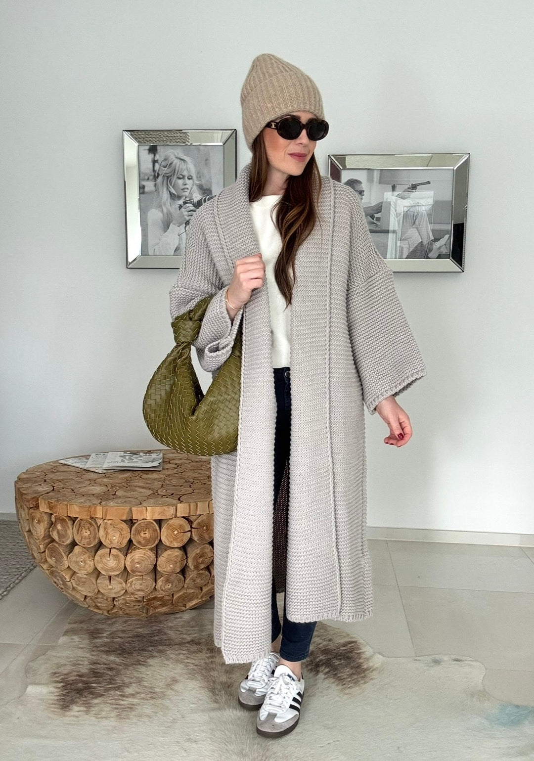 Grobe Oversize-Strickjacke - Taupe