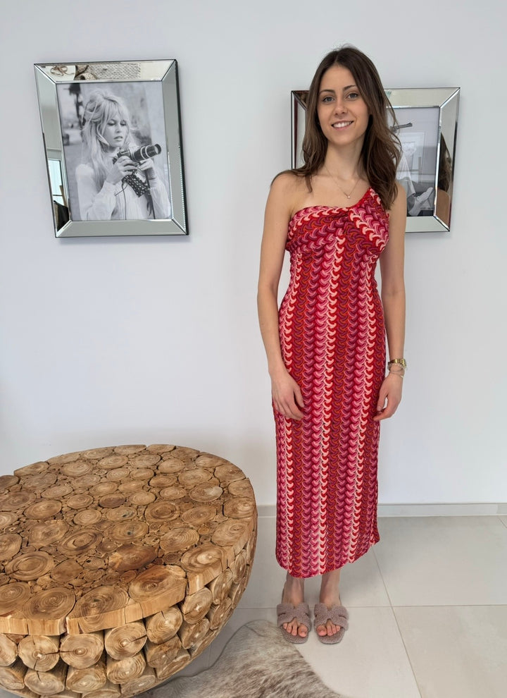 One-Shoulder Kleid - Rot/Rosa