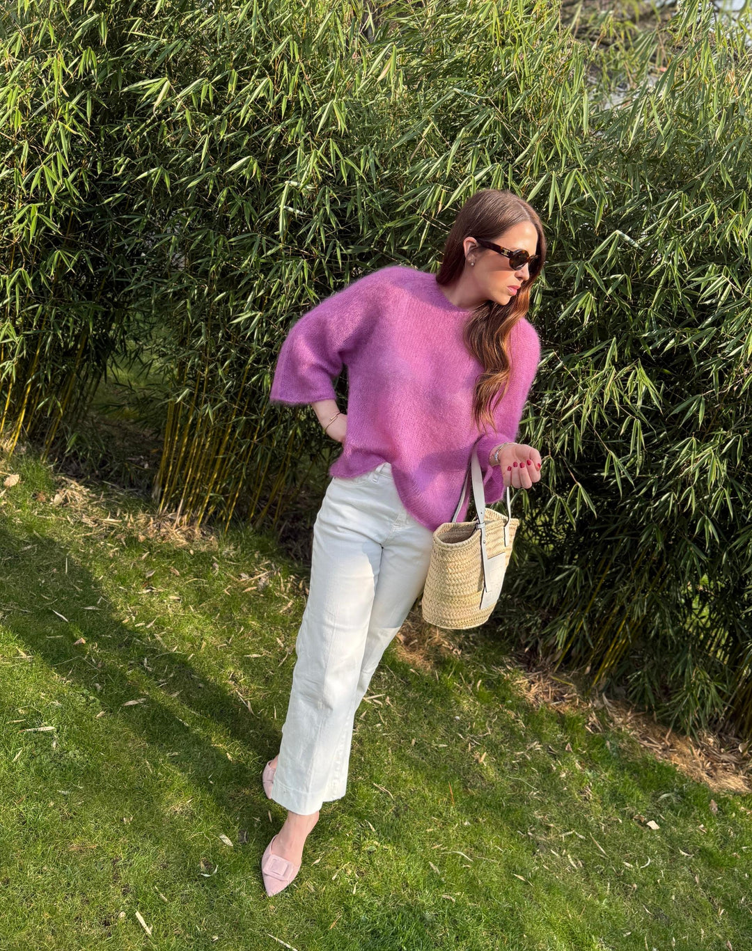 Dünner Mohairpullover mit verkürztem Arm
