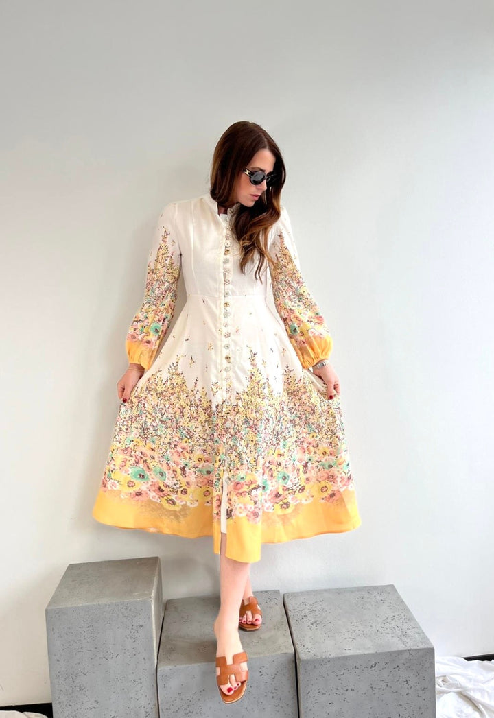 Maxi-Kleid mit Print - Gelb