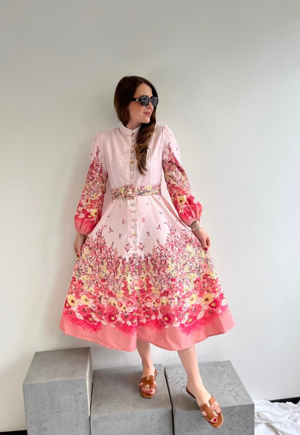 Maxi-Kleid mit Print - Rosa