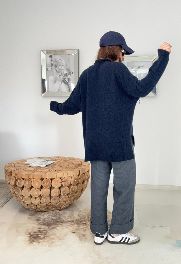 Rollkragenpullover aus Alpaka- Navy
