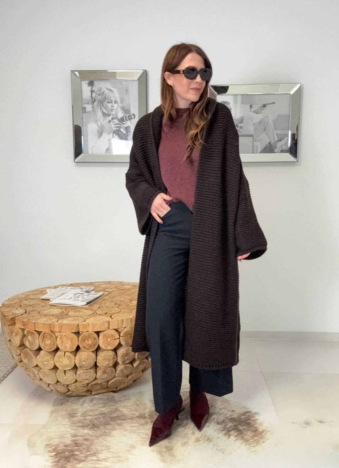 Grobe Oversize-Strickjacke - Dunkelbraun