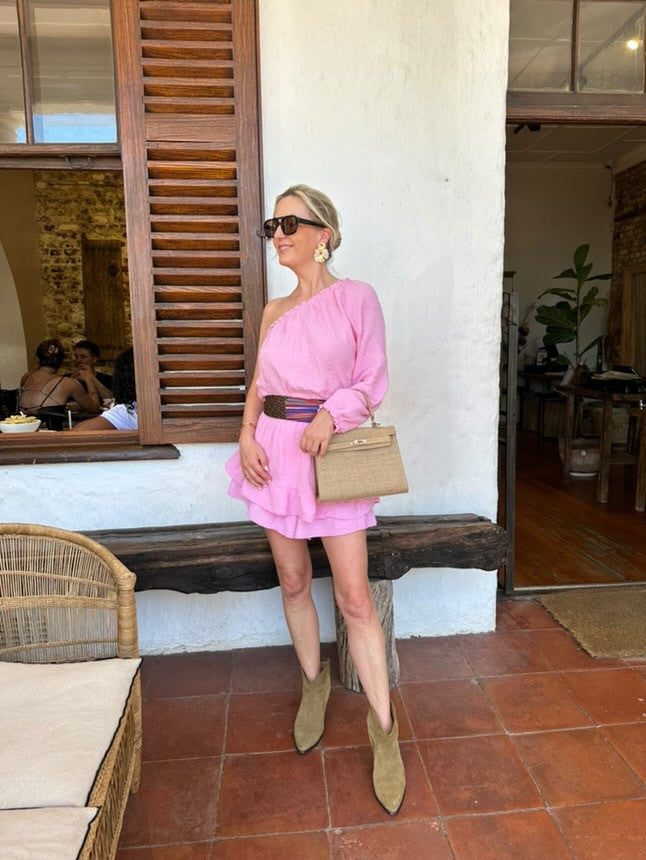 One Shoulder Kleid - Rosa