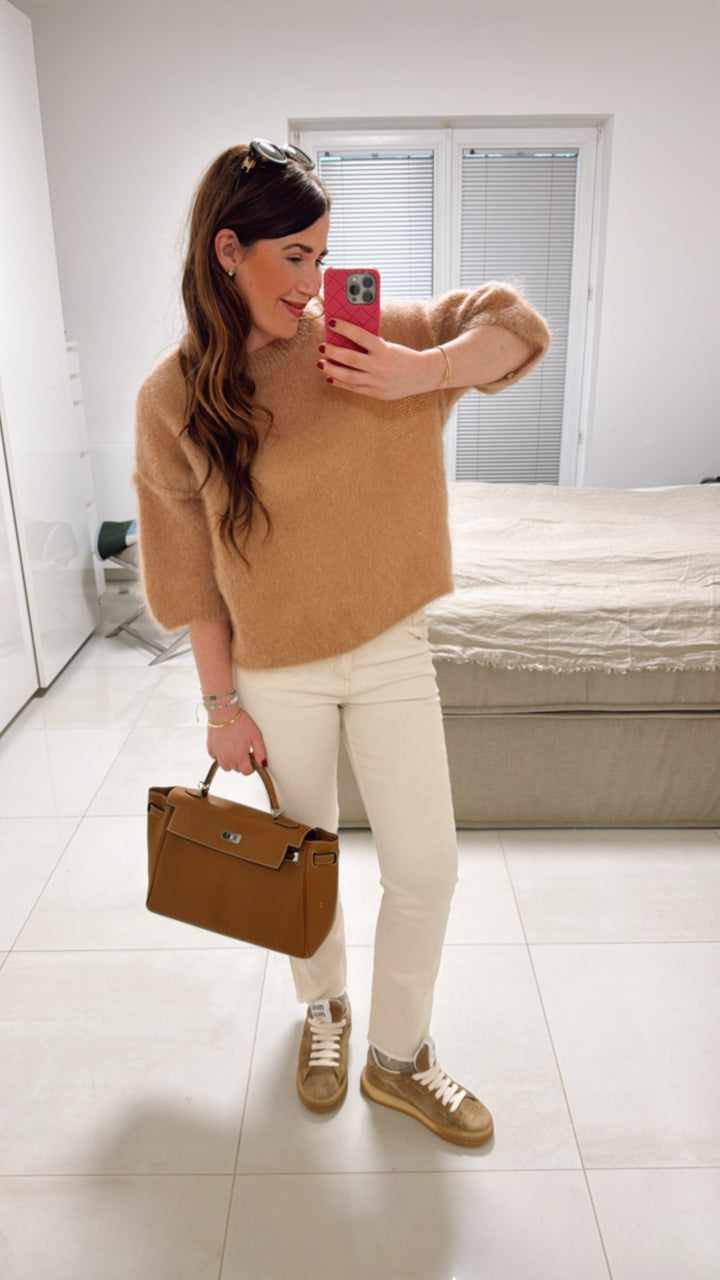 Mohair-Shirt mit 3/4 Arm - Camel