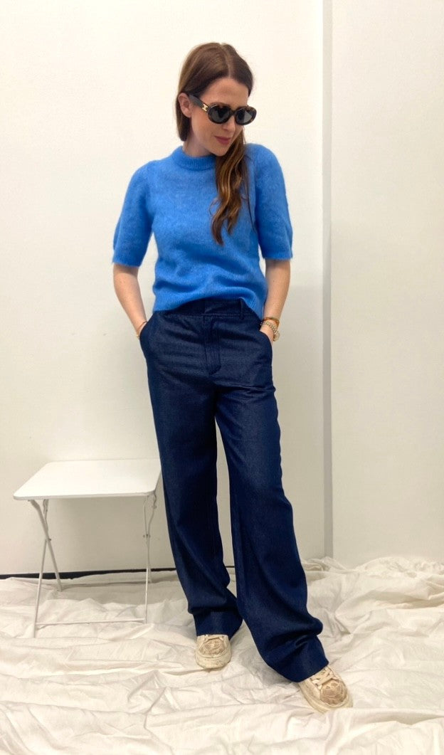 Strickshirt mit kurzem Arm - Blau