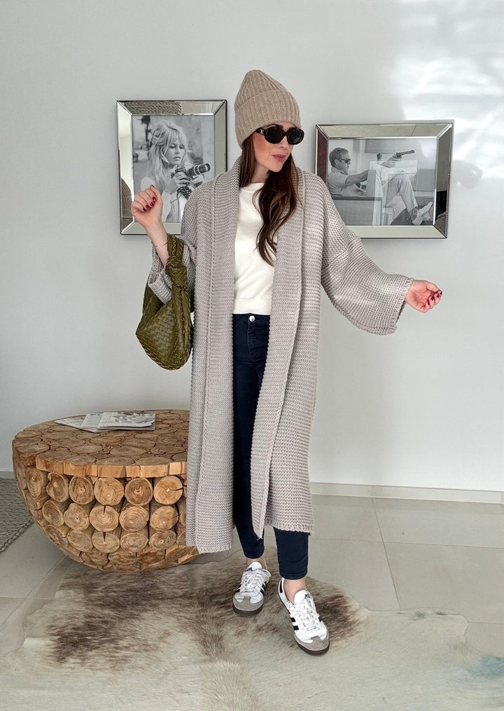 Grobe Oversize-Strickjacke - Taupe