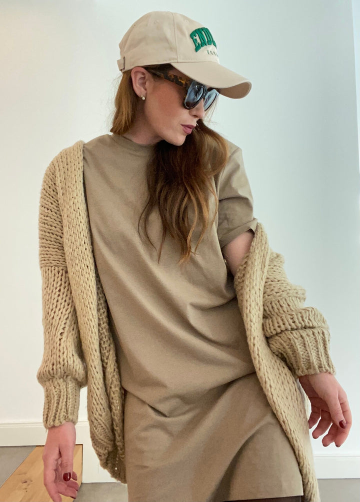 Langes T-Shirtkleid - Sand