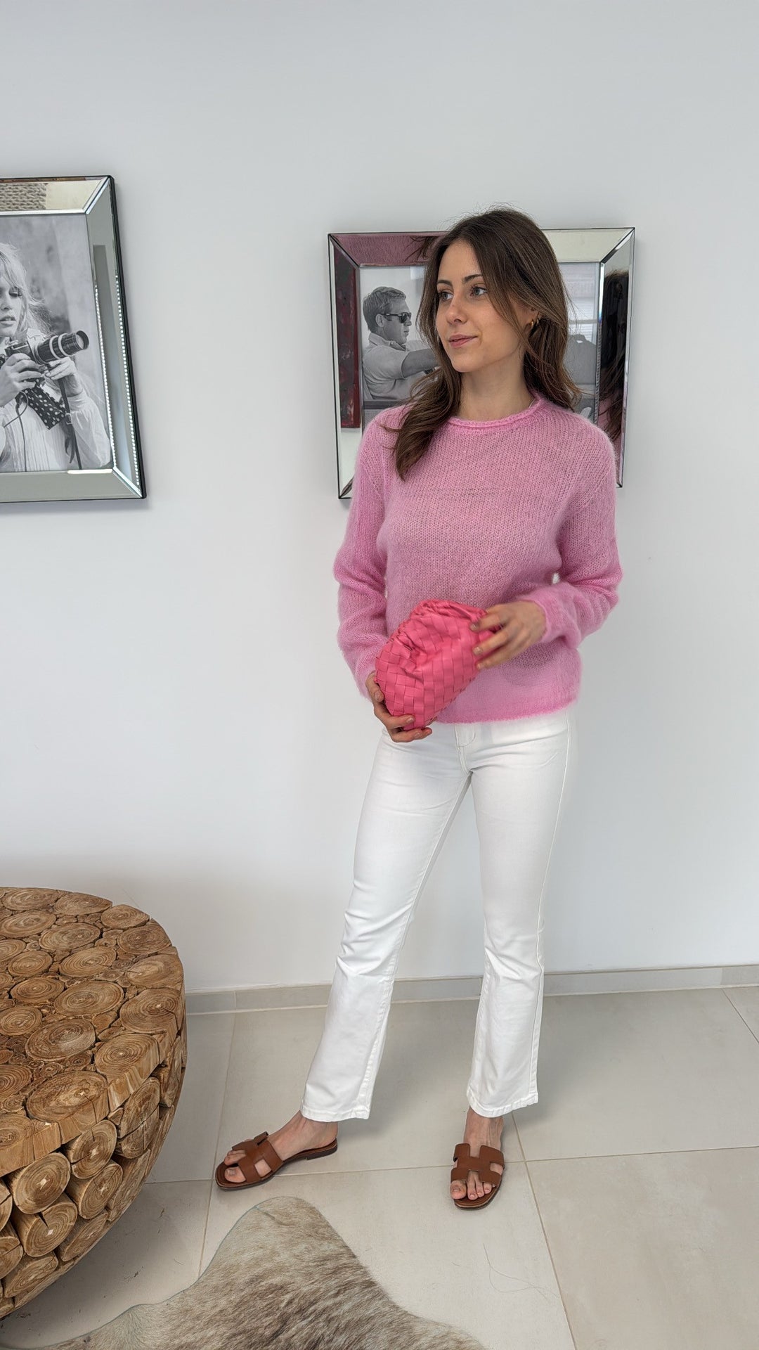 Dünner Mohair-Pullover - Rosa