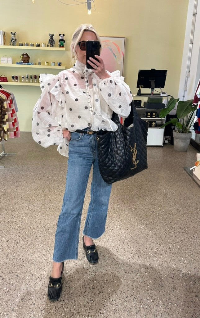 Oversize Bluse mit Punkten - Beige