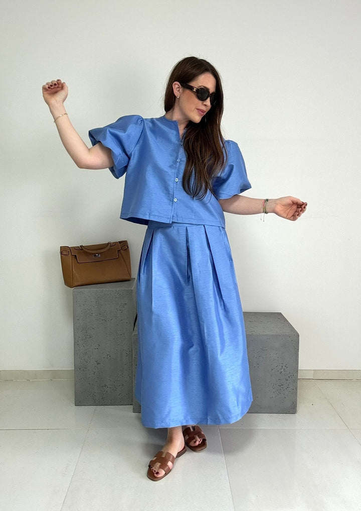 Bluse mit Ballonärmel - Blau