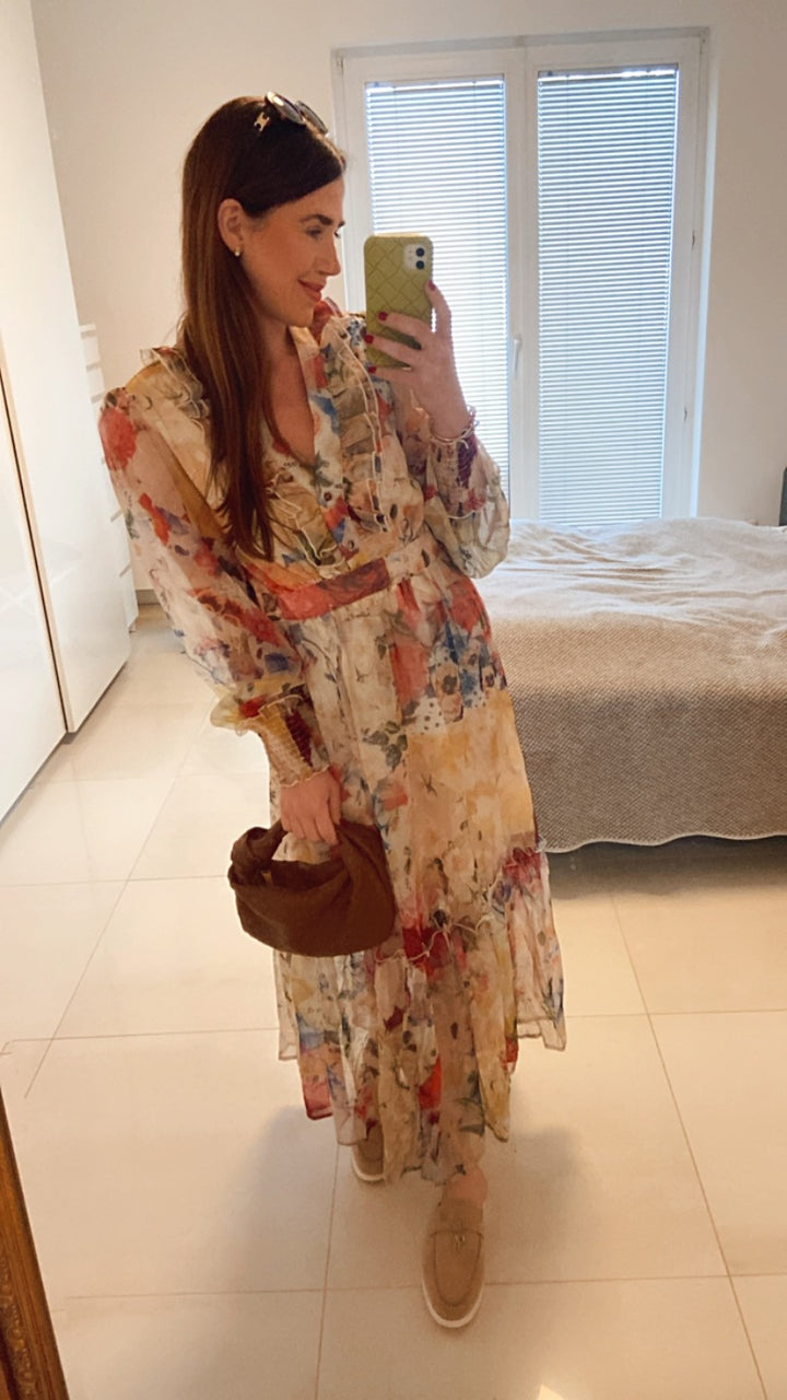 Maxi-Kleid mit Print - Gelb