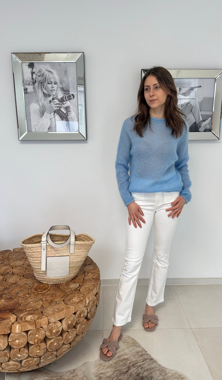 Dünner Mohair-Pullover - Hellblau