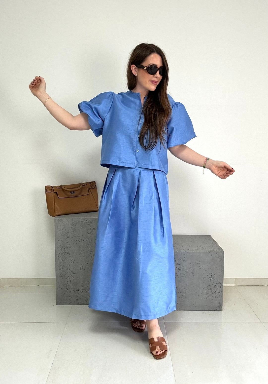 Bluse mit Ballonärmel - Blau