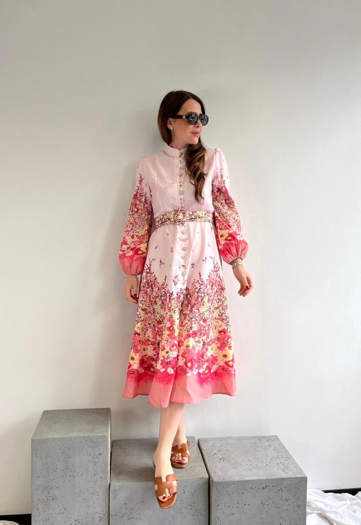 Maxi-Kleid mit Print - Rosa
