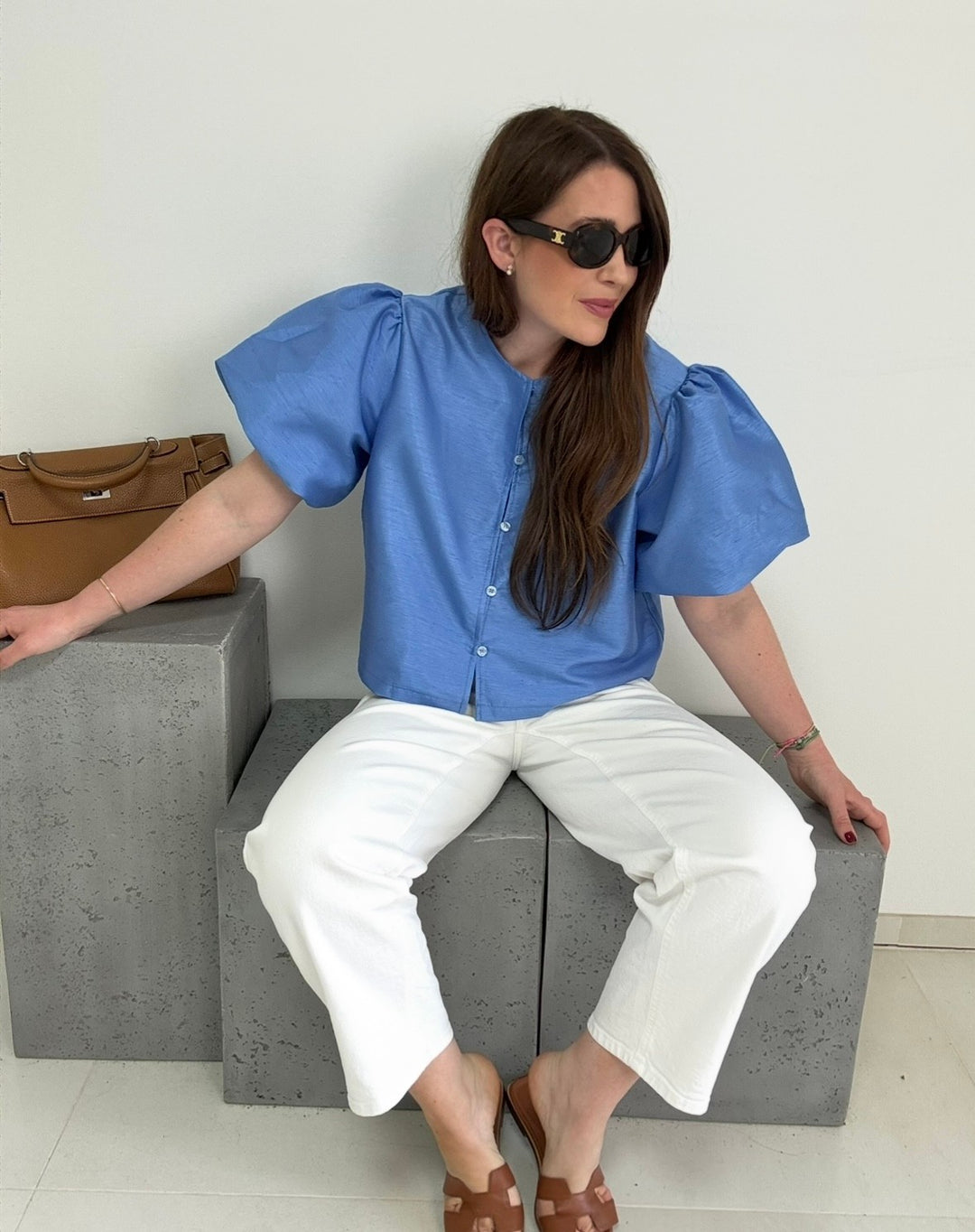 Bluse mit Ballonärmel - Blau